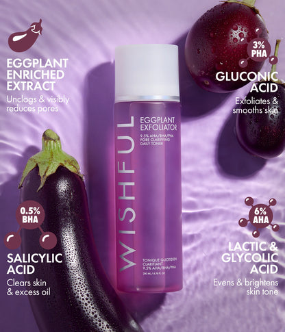 WISHFUL Eggplant Exfoliator: 9.5% AHA, BHA & PHA Pore Clarifying Daily Toner
